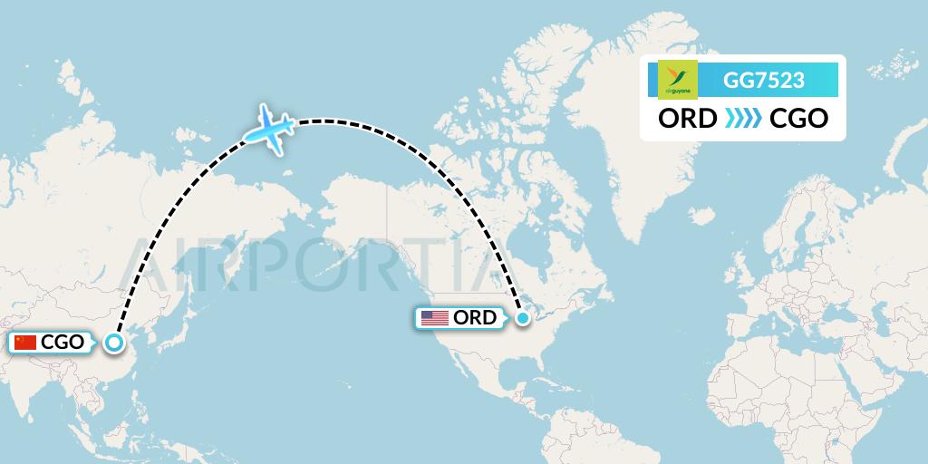 GG7523 Sky Lease 1 Flight Map: Chicago to Zhengzhou