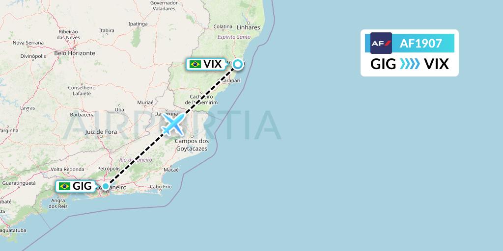 AF1907 Air France Flight Map: Rio de Janeiro to Vitoria