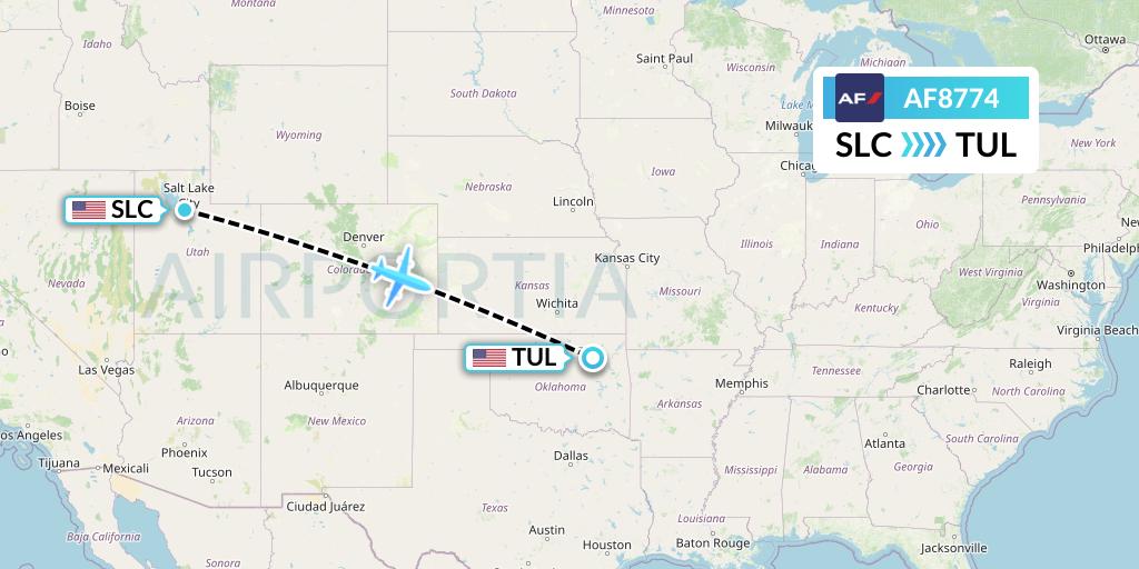 AF8774 Air France Flight Map: Salt Lake City to Tulsa
