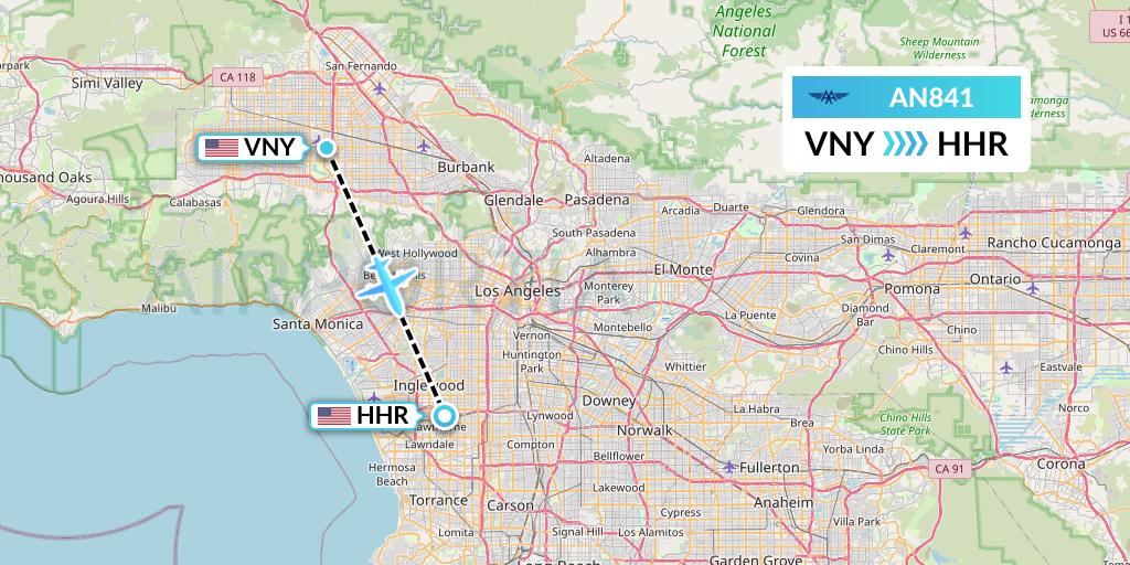 AN841 Advanced Air Flight Map: Van Nuys to Hawthorne
