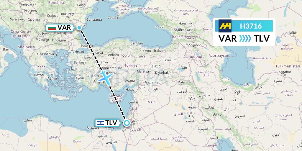 H3716 Harbour Air Flight Map: Varna to Tel Aviv