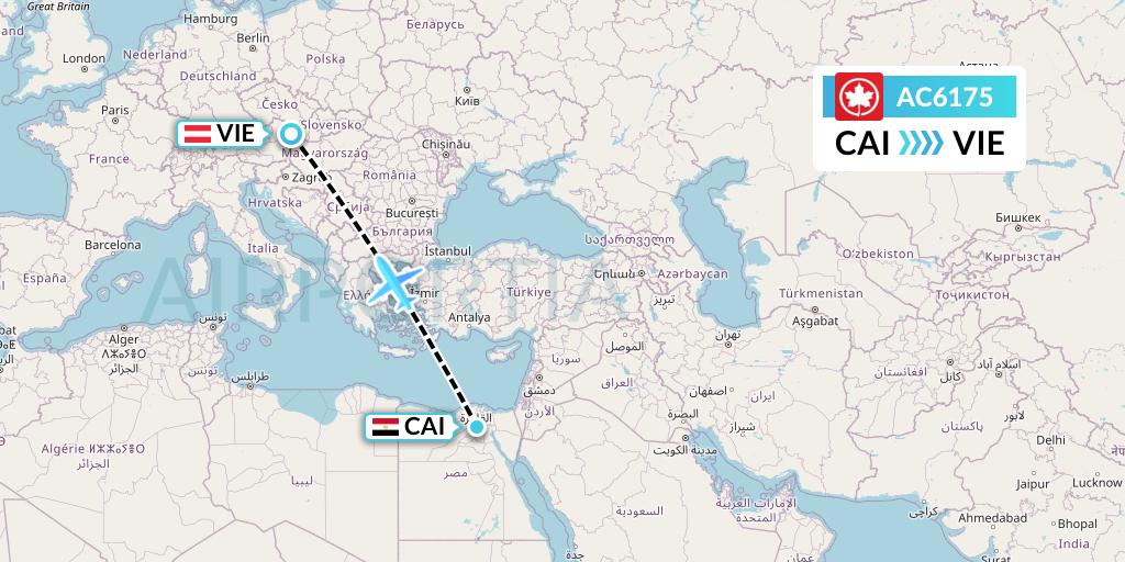 AC6175 Air Canada Flight Map: Cairo to Vienna