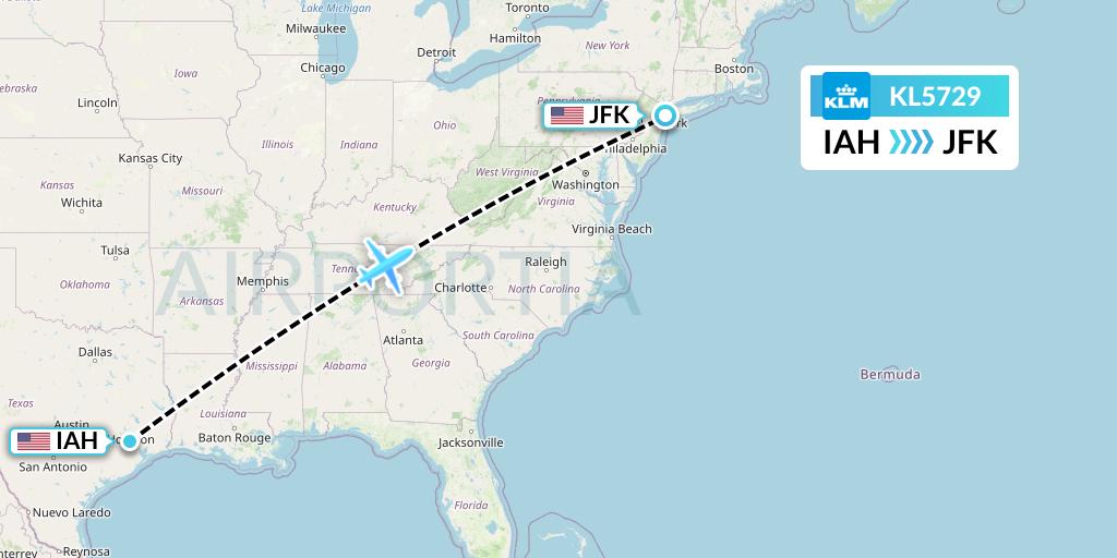 KL5729 KLM Flight Map: Houston to New York