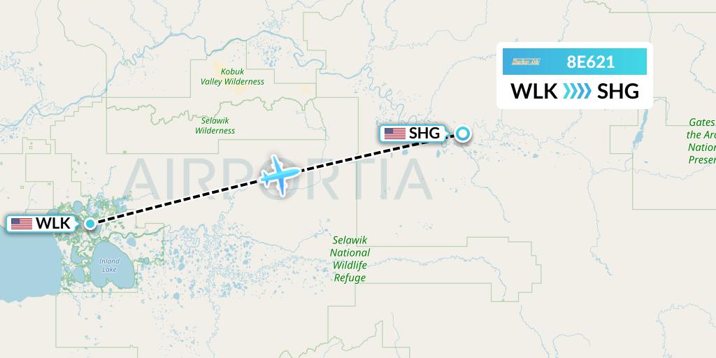 8E621 Bering Air Flight Map: Selawik to Shungnak