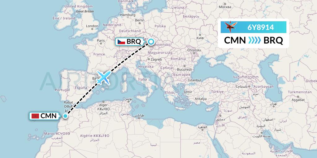 6Y8914 SmartLynx Flight Map: Casablanca to Brno