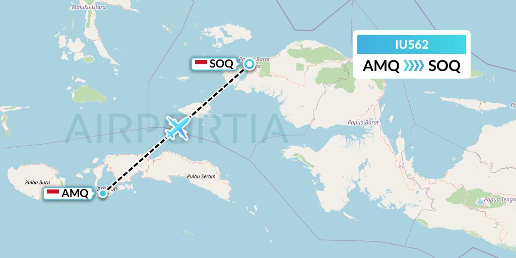 IU562 Pt. Super Air Jet Flight Map: Ambon to Sorong