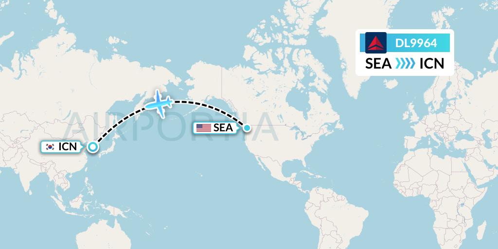 DL9964 Delta Air Lines Flight Map: Seattle to Seoul