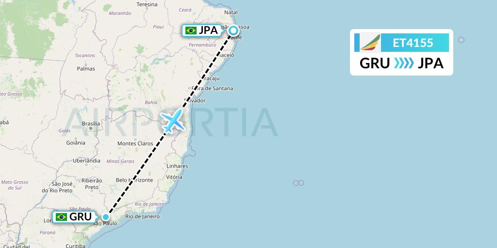 ET4155 Ethiopian Airlines Flight Map: Sao Paulo to Joao Pessoa