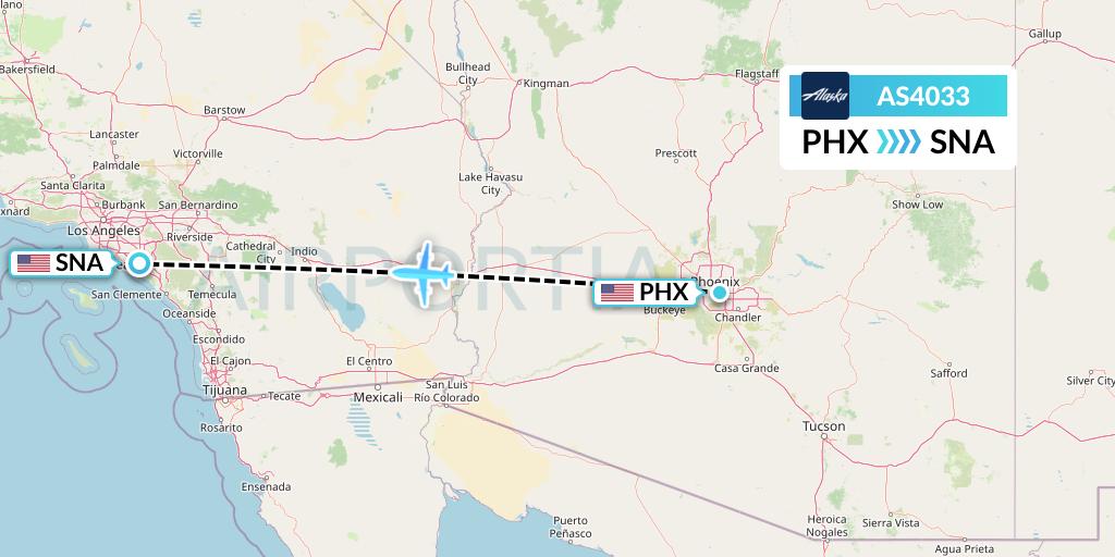 AS4033 Alaska Airlines Flight Map: Phoenix to Orange County