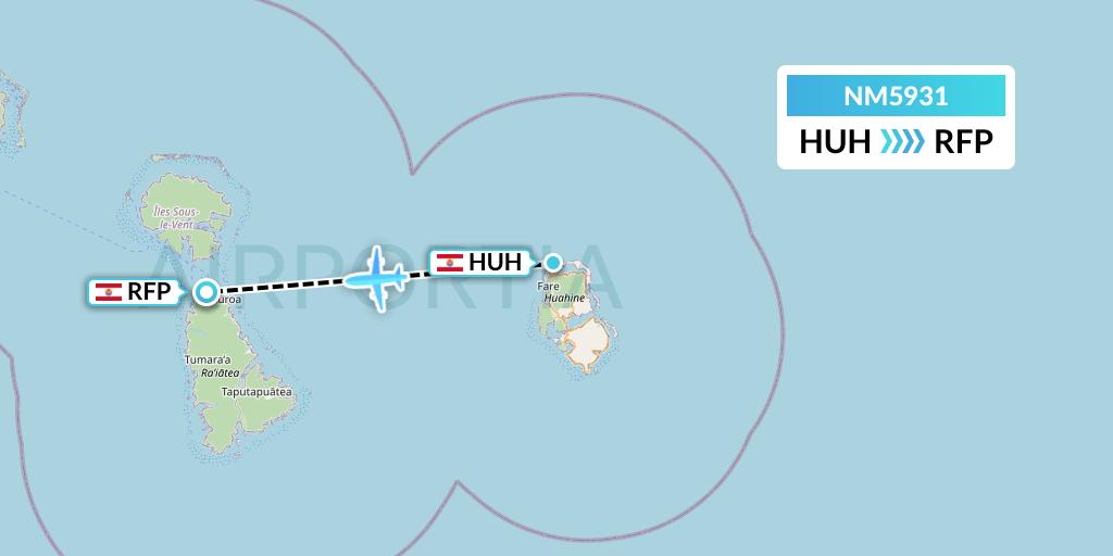 NM5931 Air Moana Flight Map: Huahine to Raiatea
