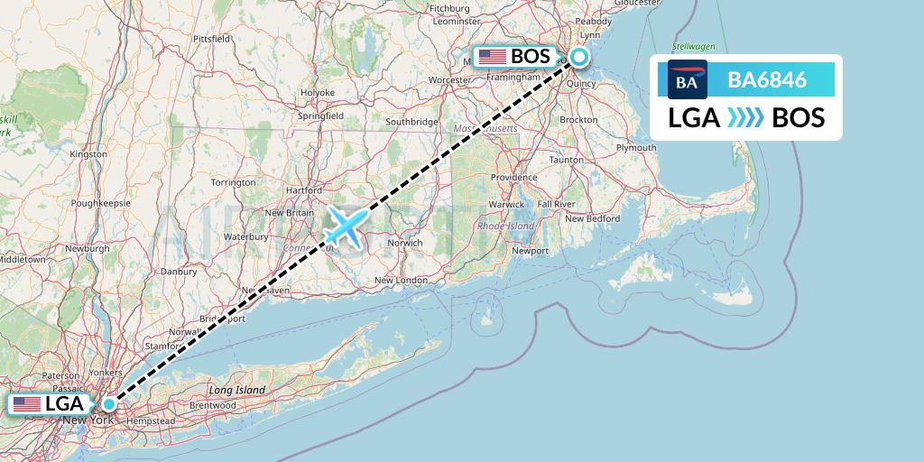 BA6846 British Airways Flight Map: New York to Boston