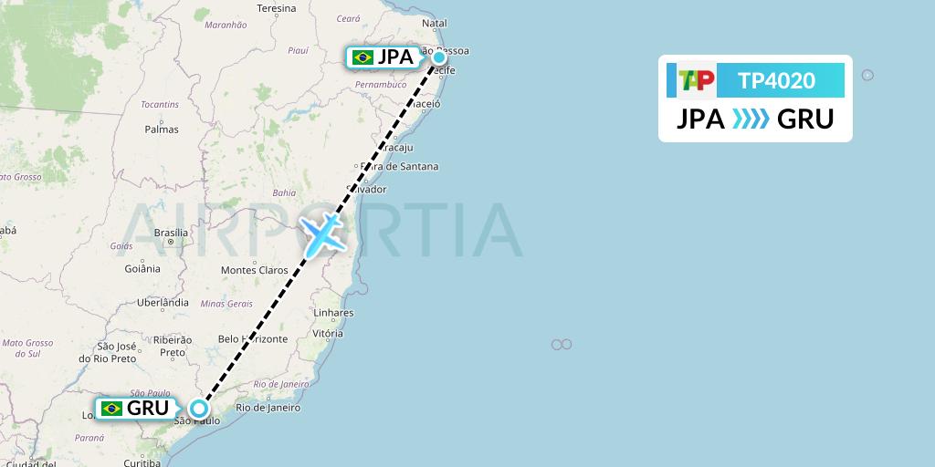 TP4020 TAP Portugal Flight Map: Joao Pessoa to Sao Paulo