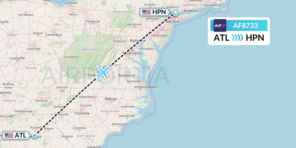 AF8733 Air France Flight Map: Atlanta to White Plains