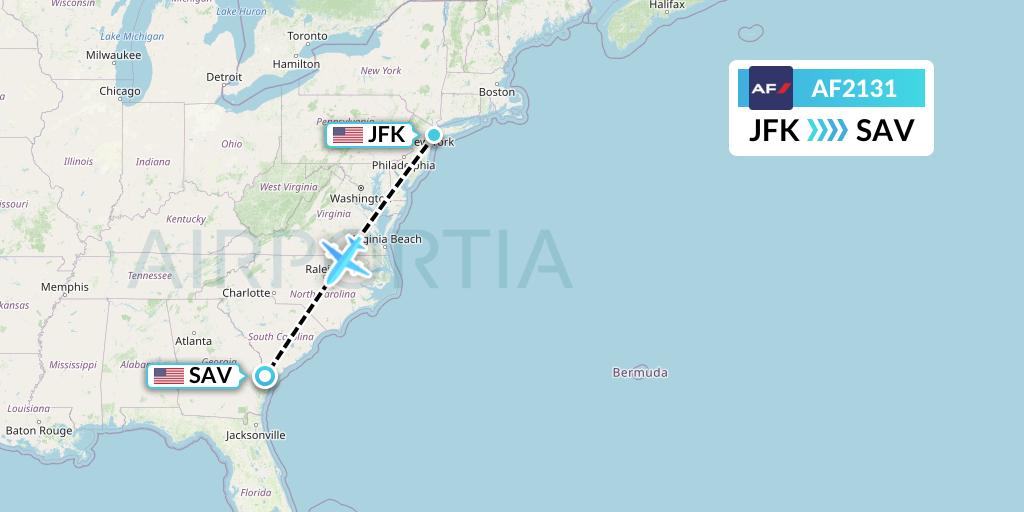 AF2131 Air France Flight Map: New York to Savannah