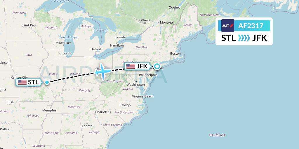 AF2317 Air France Flight Map: St. Louis to New York