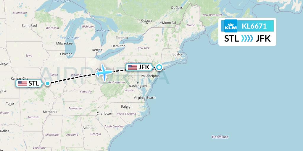 KL6671 KLM Flight Map: St. Louis to New York