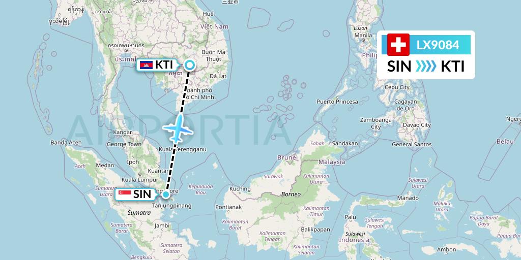 LX9084 Swiss Flight Map: Singapore to Kratie