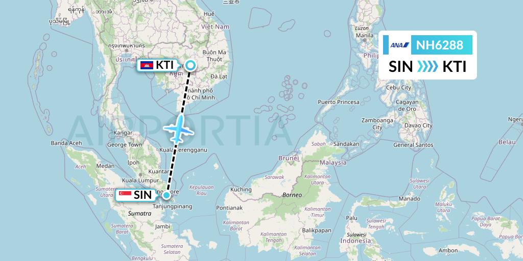 NH6288 All Nippon Airways Flight Map: Singapore to Kratie