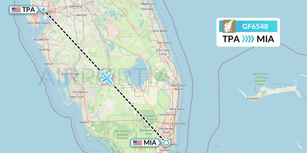 GF6548 Gulf Air Flight Map: Tampa to Miami