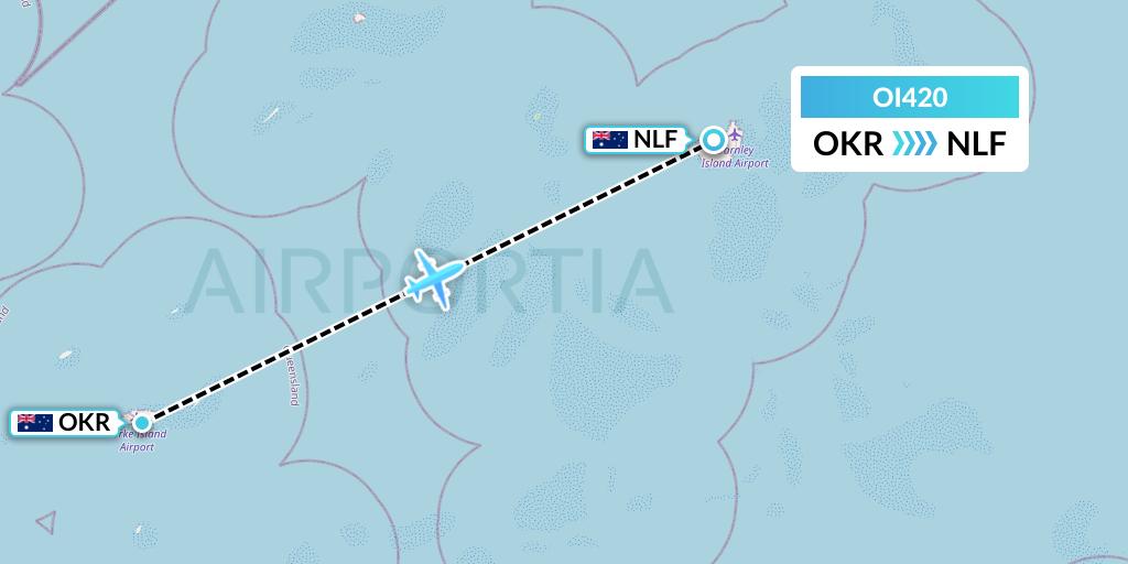 OI420 Hinterland Aviation Flight Map: Yorke Island to Darnley Island