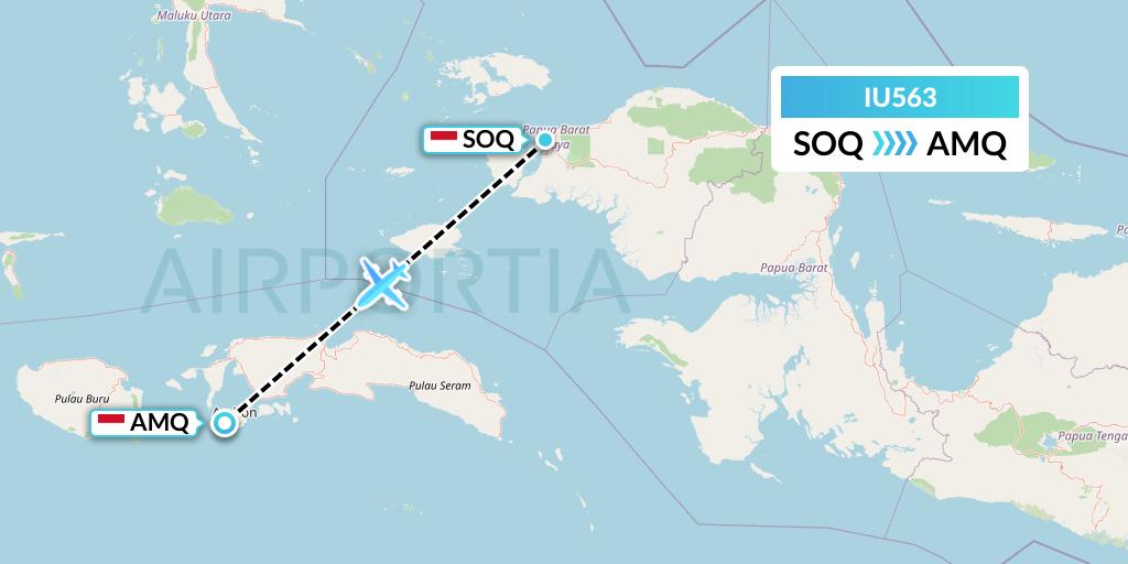 IU563 Pt. Super Air Jet Flight Map: Sorong to Ambon