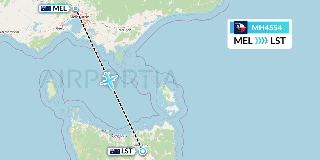 MH4554 Malaysia Airlines Flight Map: Melbourne to Launceston