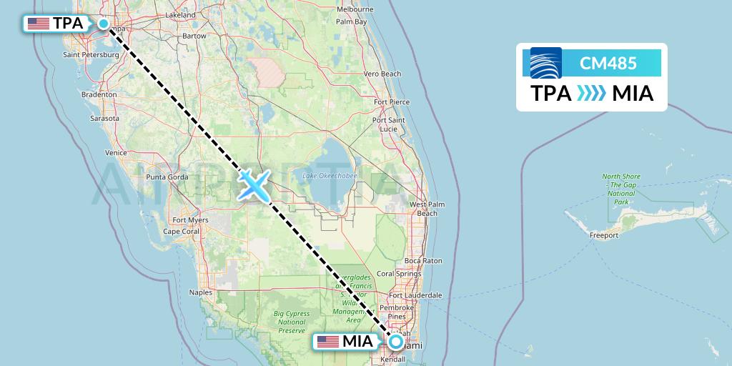 CM485 Copa Airlines Flight Map: Tampa to Miami
