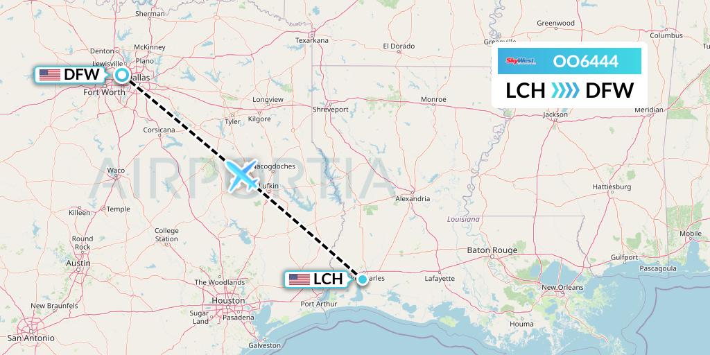 OO6444 SkyWest Airlines Flight Map: Lake Charles to Dallas