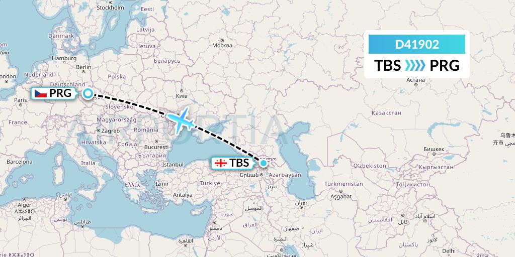 D41902 Dart Flight Map: Tbilisi to Prague