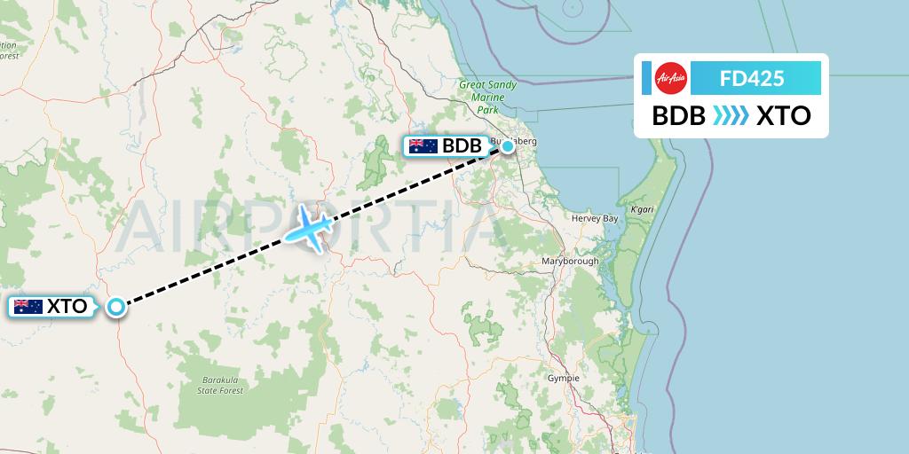 FD425 Thai AirAsia Flight Map: Bundaberg to Australia