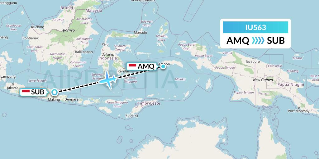 IU563 Pt. Super Air Jet Flight Map: Ambon to Surabaya