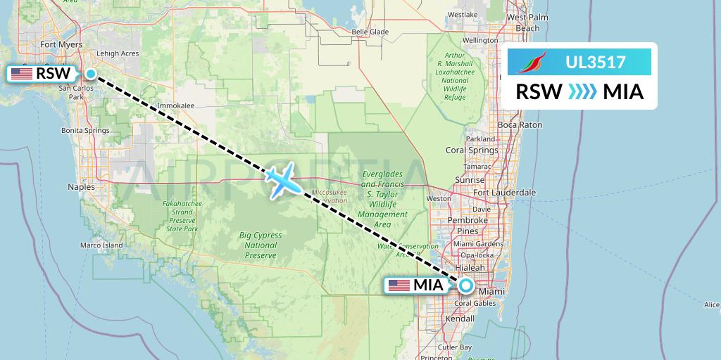 UL3517 SriLankan Airlines Flight Map: Fort Myers to Miami