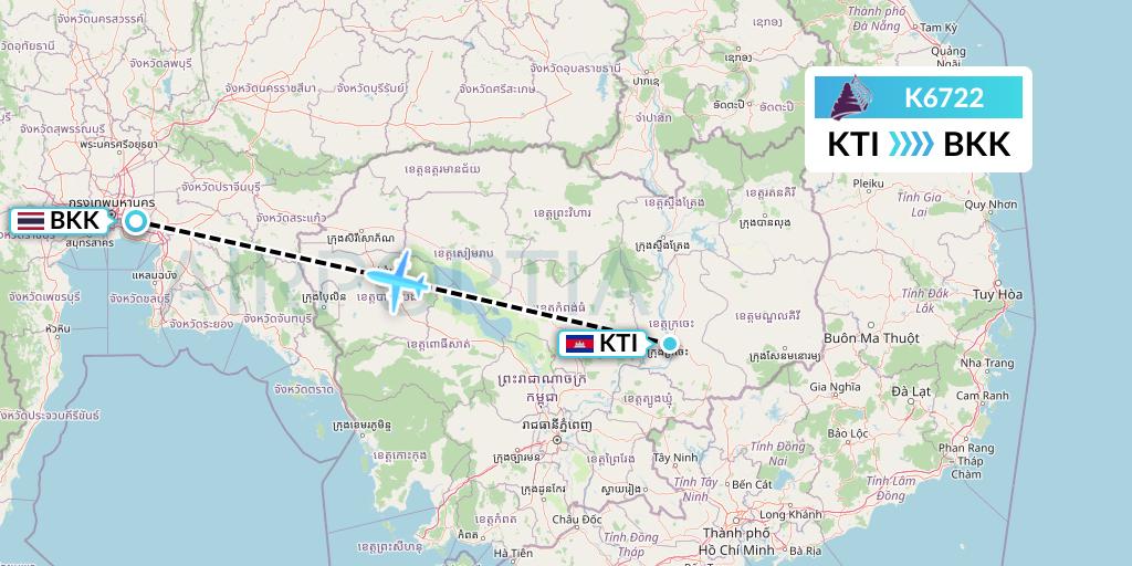 K6722 Cambodia Angkor Air Flight Map: Kratie to Bangkok