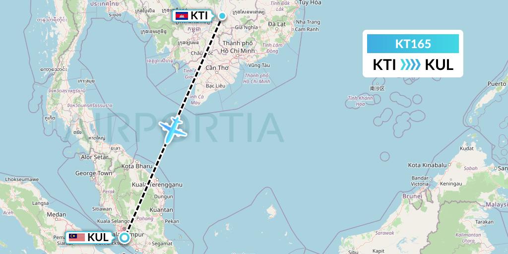 KT165 SiAvia d.o.o. Flight Map: Kratie to Kuala Lumpur