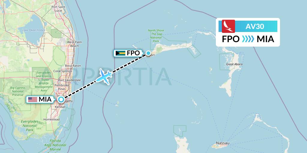 AV30 Avianca Flight Map: Freeport to Miami