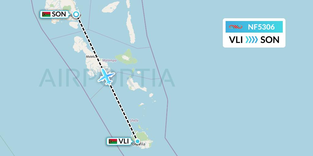 NF5306 Air Vanuatu Flight Map: Port Vila to Luganville