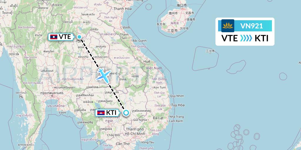 VN921 Vietnam Airlines Flight Map: Vientiane to Kratie