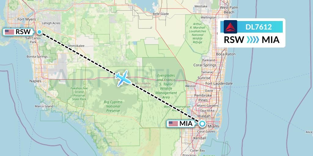 DL7612 Delta Air Lines Flight Map: Fort Myers to Miami