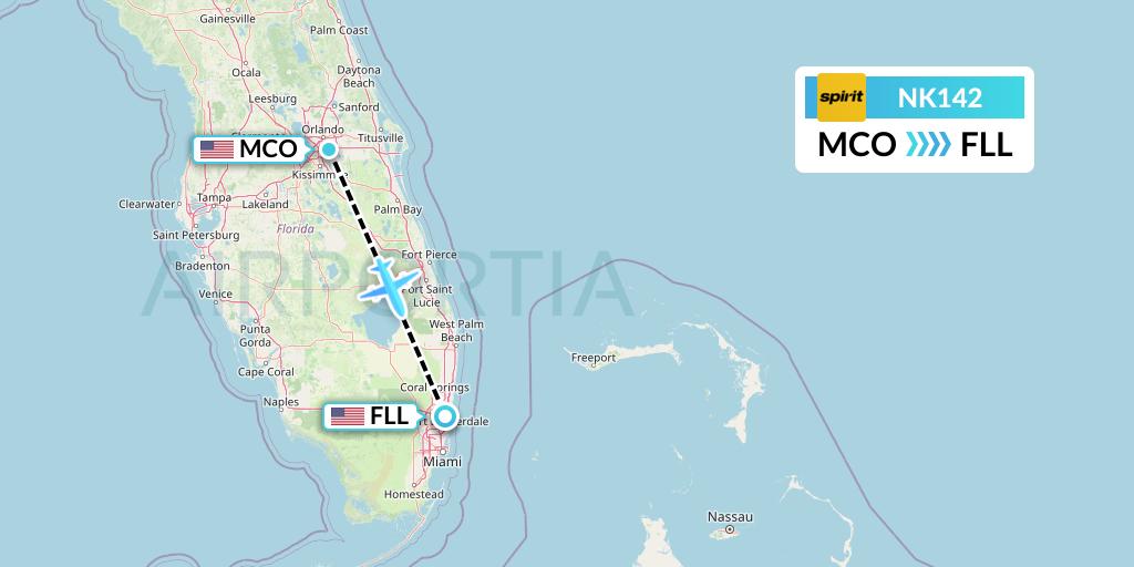 NK142 Spirit Airlines Flight Map: Orlando to Fort Lauderdale