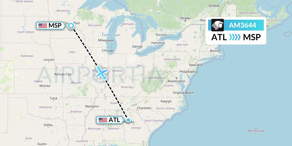 AM3644 Aeromexico Flight Map: Atlanta to Minneapolis