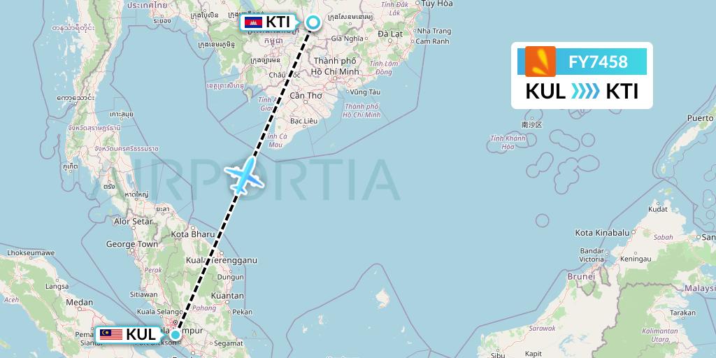 FY7458 Firefly Flight Map: Kuala Lumpur to Kratie