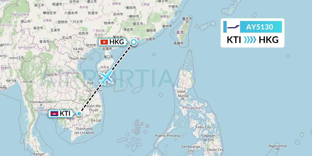 AY5130 Finnair Flight Map: Kratie to Hong Kong