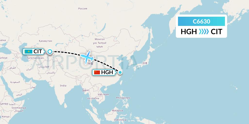 C6630 Capitol Air Express Flight Map: Hangzhou to Shymkent