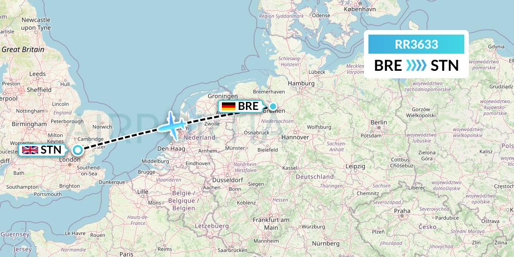 RR3633 Royal Air Force Flight Map: Bremen to London