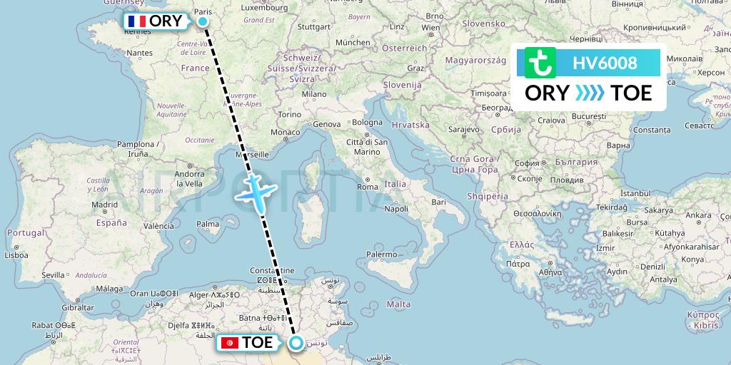 HV6008 Transavia Flight Map: Paris to Tozeur