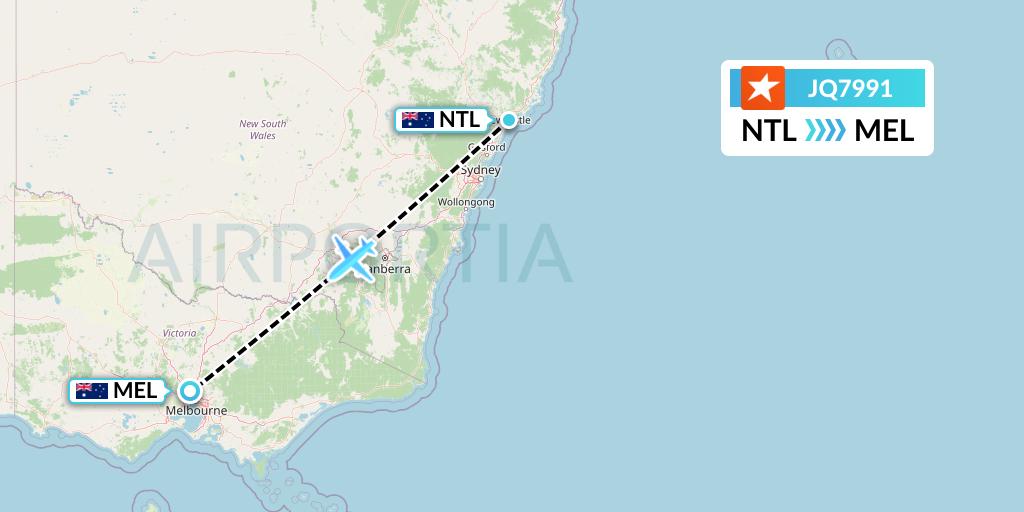 JQ7991 Jetstar Airways Flight Map: Newcastle to Melbourne