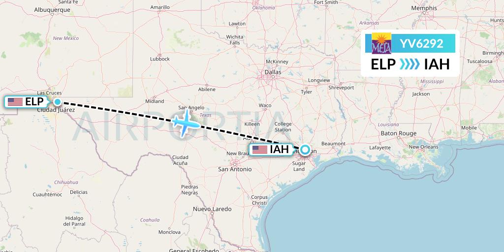 YV6292 Mesa Airlines Flight Map: El Paso to Houston