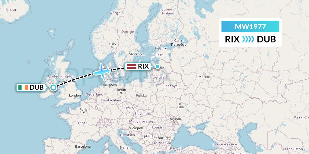 MW1977 Mokulele Flight Service Flight Map: Riga to Dublin