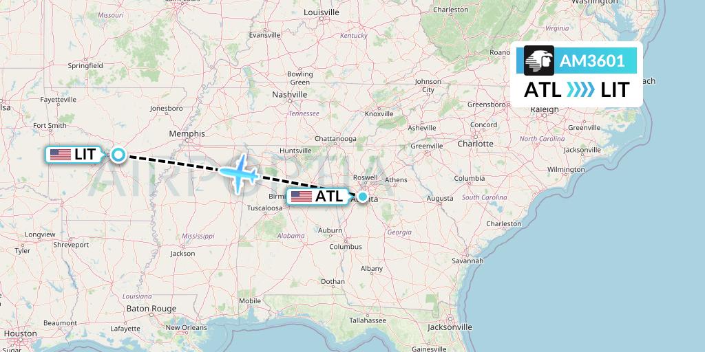 AM3601 Aeromexico Flight Map: Atlanta to Little Rock