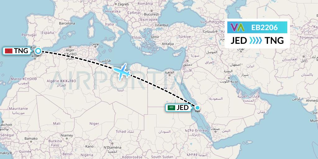 EB2206 Wamos Air Flight Map: Jeddah to Tangier